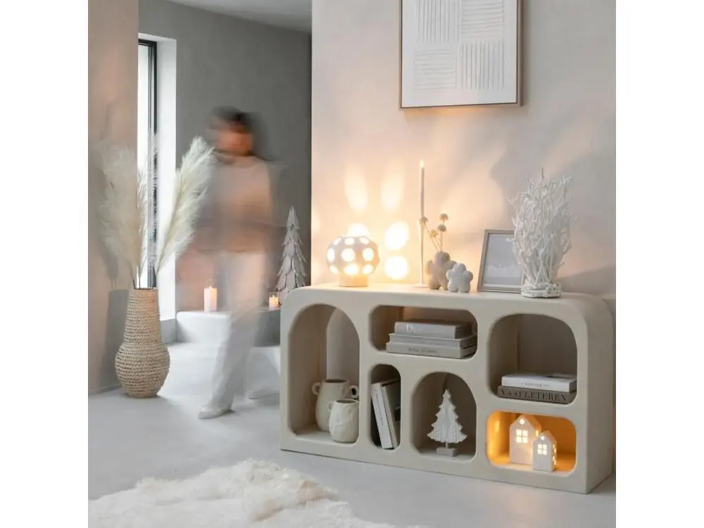 Lampe globe en pierre crème 23 cm