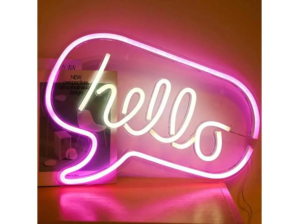 Lampe LED effet néon Hello pour espace ouvert