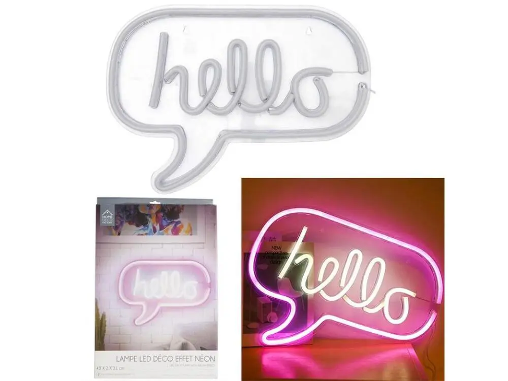Lampe LED effet néon Hello pour espace ouvert