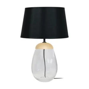 Lampe poser ovale verre,bois naturel naturel,noir 46 cm.