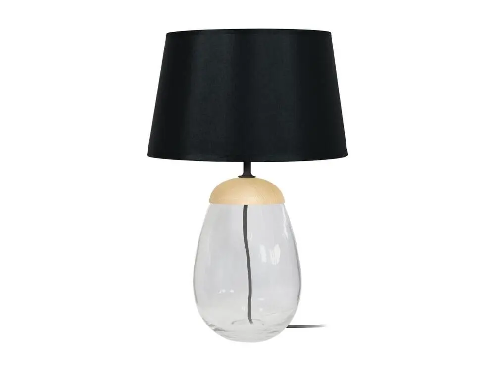 Lampe poser ovale verre,bois naturel naturel,noir 46 cm.