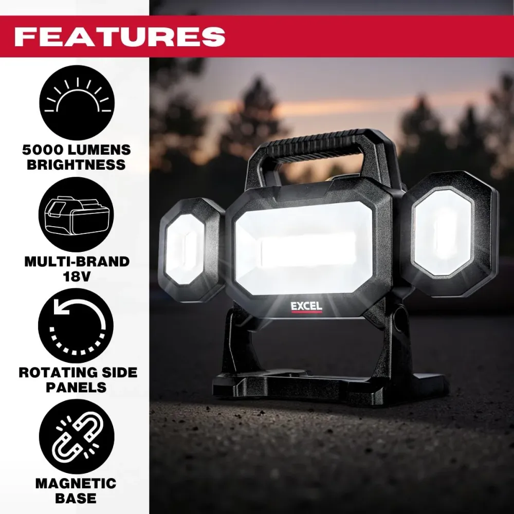 Poste de travail assis-debout Excel 18V LED Work Light 5000 Lumens Multi-Brand Battery Compatiblity