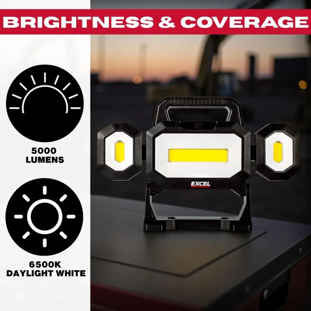 Poste de travail assis-debout Excel 18V LED Work Light 5000 Lumens Multi-Brand Battery Compatiblity