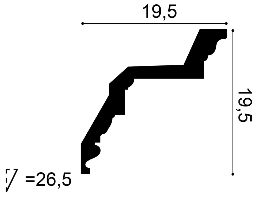Stuckleiste C307 weiß | 195 x 195 x 2000 mm Hauteur 65-125 cm