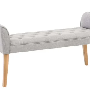 Banc banquette capitonné en tissu gris manifeste avec pieds en bois largeur 133cm BAN10003