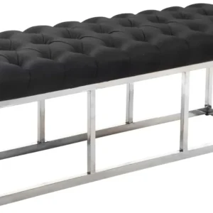 Banc capitonné rembourré 120 cm tissu gris ténébreux avec structure en acier inoxydable design contemporain 10_0008568