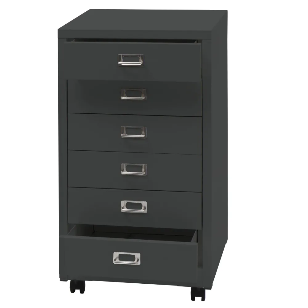 Caisson à tiroirs meuble de bureau 75 x 40 x 41 cm 6 tiroirs en acier gris ténébreux 04_0008273