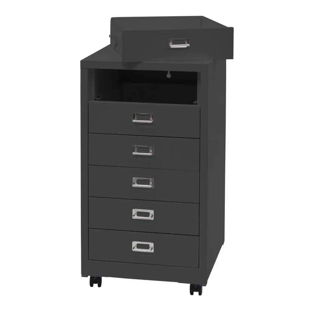 Caisson à tiroirs meuble de bureau 75 x 40 x 41 cm 6 tiroirs en acier gris ténébreux 04_0008273