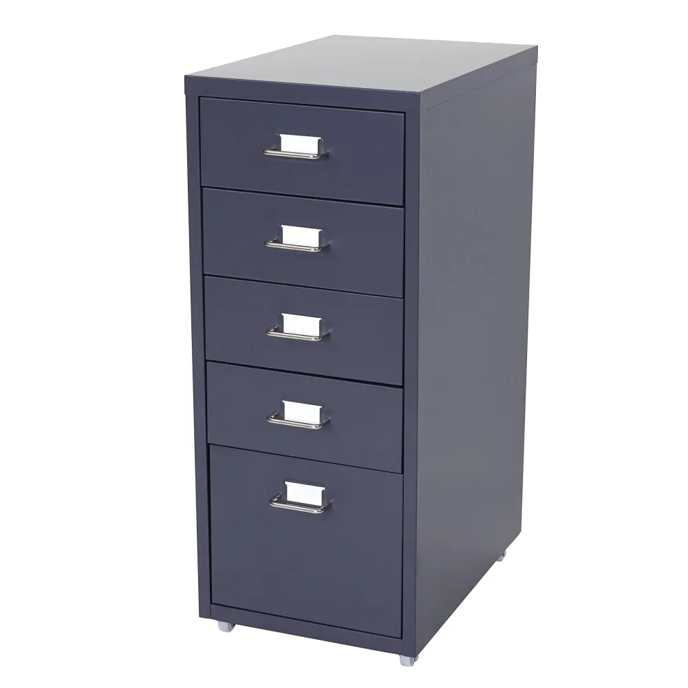 Caisson à tiroirs meuble de rangement bureau sur roulettes 69x28x41cm 5 tiroirs acier gris sombre 04_0004358