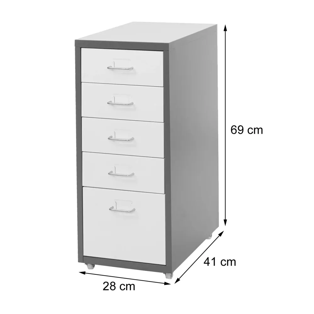 Caisson à tiroirs meuble de rangement bureau sur roulettes 69x28x41cm 5 tiroirs acier gris sombre 04_0004358