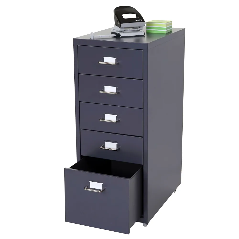 Caisson à tiroirs meuble de rangement bureau sur roulettes 69x28x41cm 5 tiroirs acier gris sombre 04_0004358