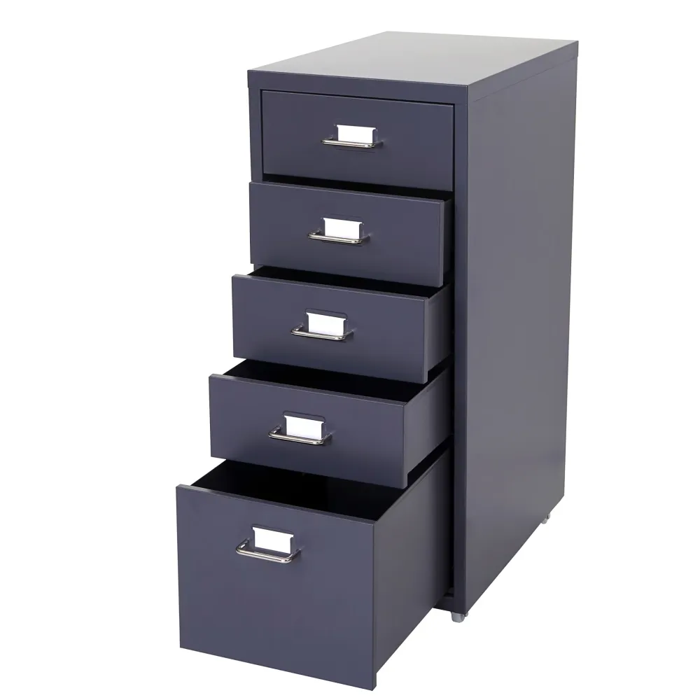 Caisson à tiroirs meuble de rangement bureau sur roulettes 69x28x41cm 5 tiroirs acier gris sombre 04_0004358