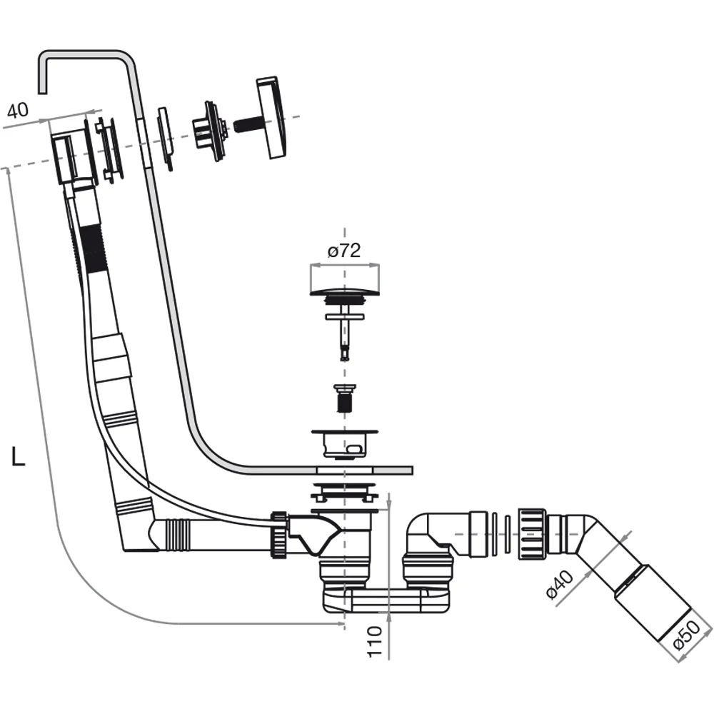 Colonna Vasca Completa Di Sifone Ribassato Preassemblato Polipropilene