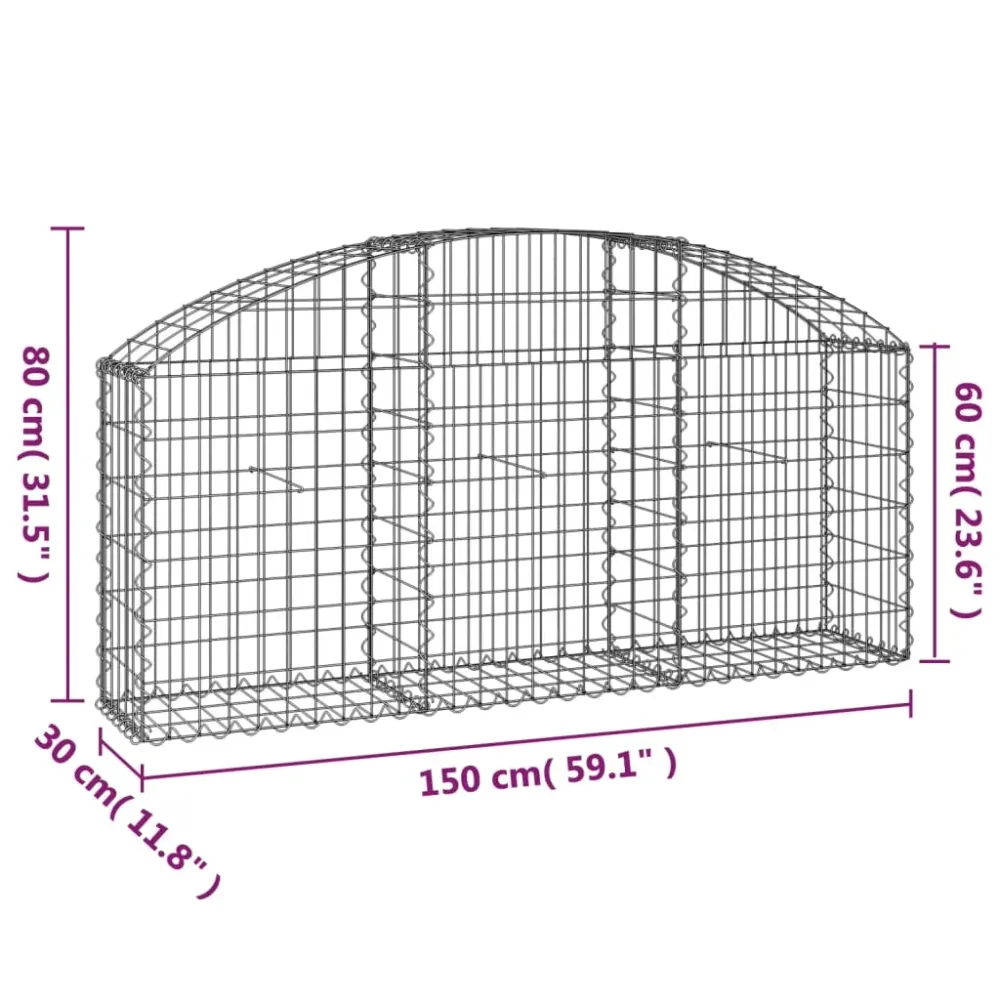 Panier de gabions clôture cage mur de soutènement arqué 150 x 30 x 60/80 cm fer galvanisé Argent 02_0039978