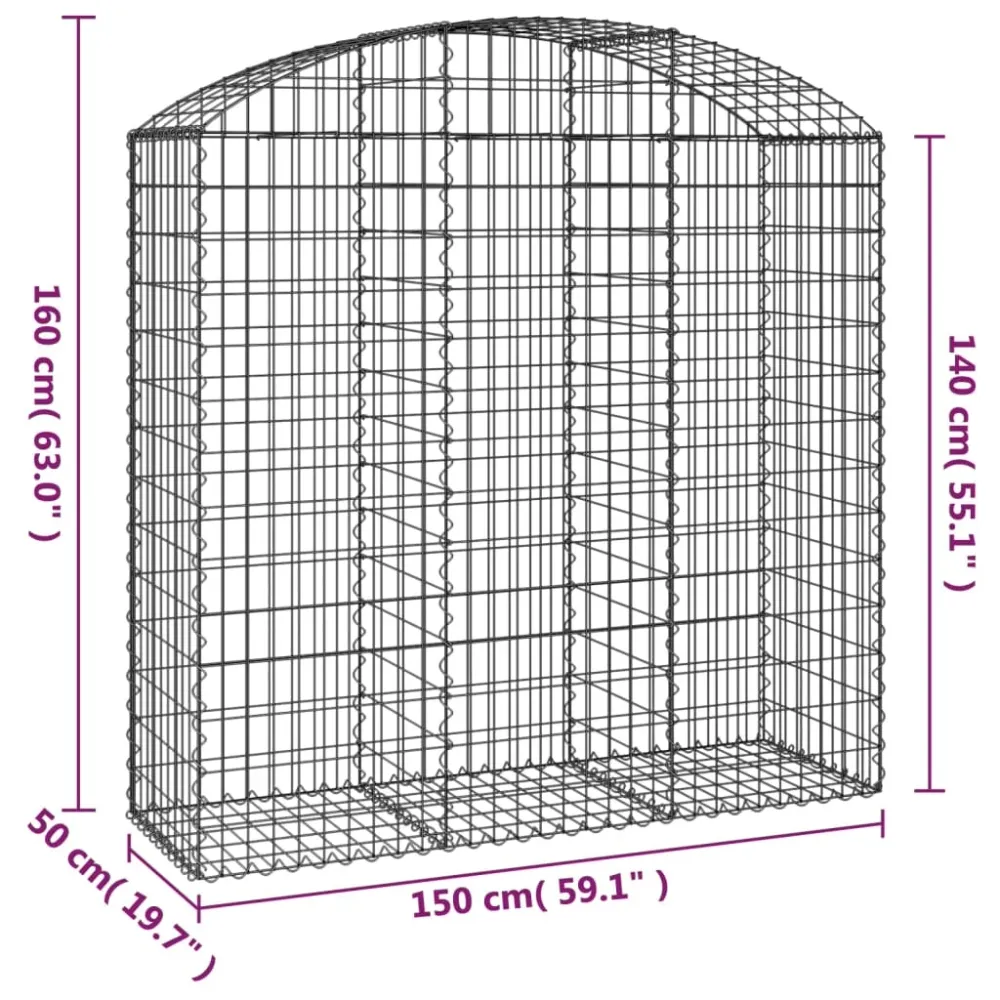 Panier de gabions clôture cage mur de soutènement arqué 150 x 50 x 140/160 cm fer galvanisé Argent 02_0039982