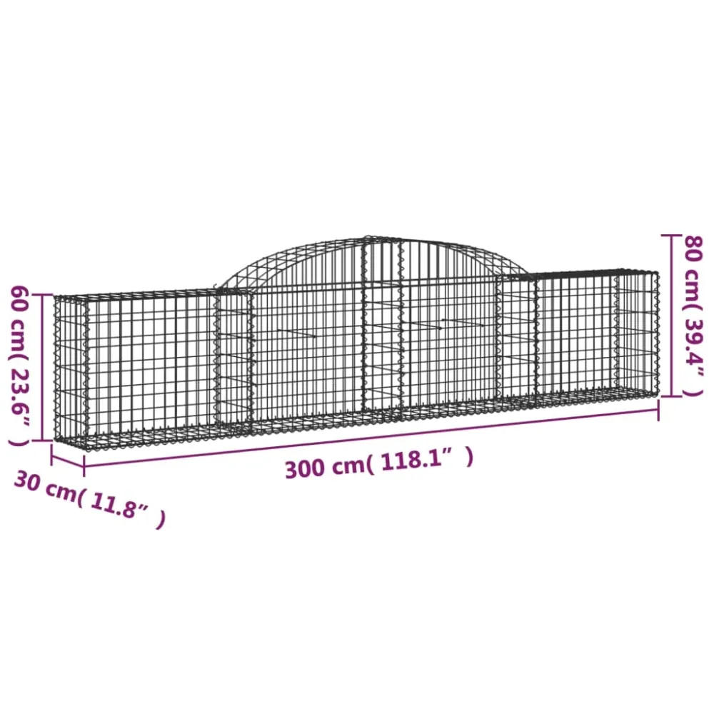Panier de gabions clôture cage mur de soutènement arqué 300 x 30 x 60/80 cm fer galvanisé Argent 02_0040056
