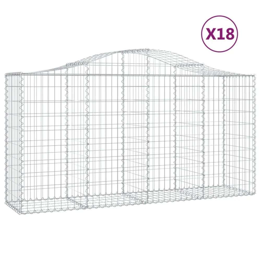 Paniers à gabions clôture cage mur de soutènement arqués 18 pcs 200 x 50 x 100/120 cm fer galvanisé Argent 02_0040495