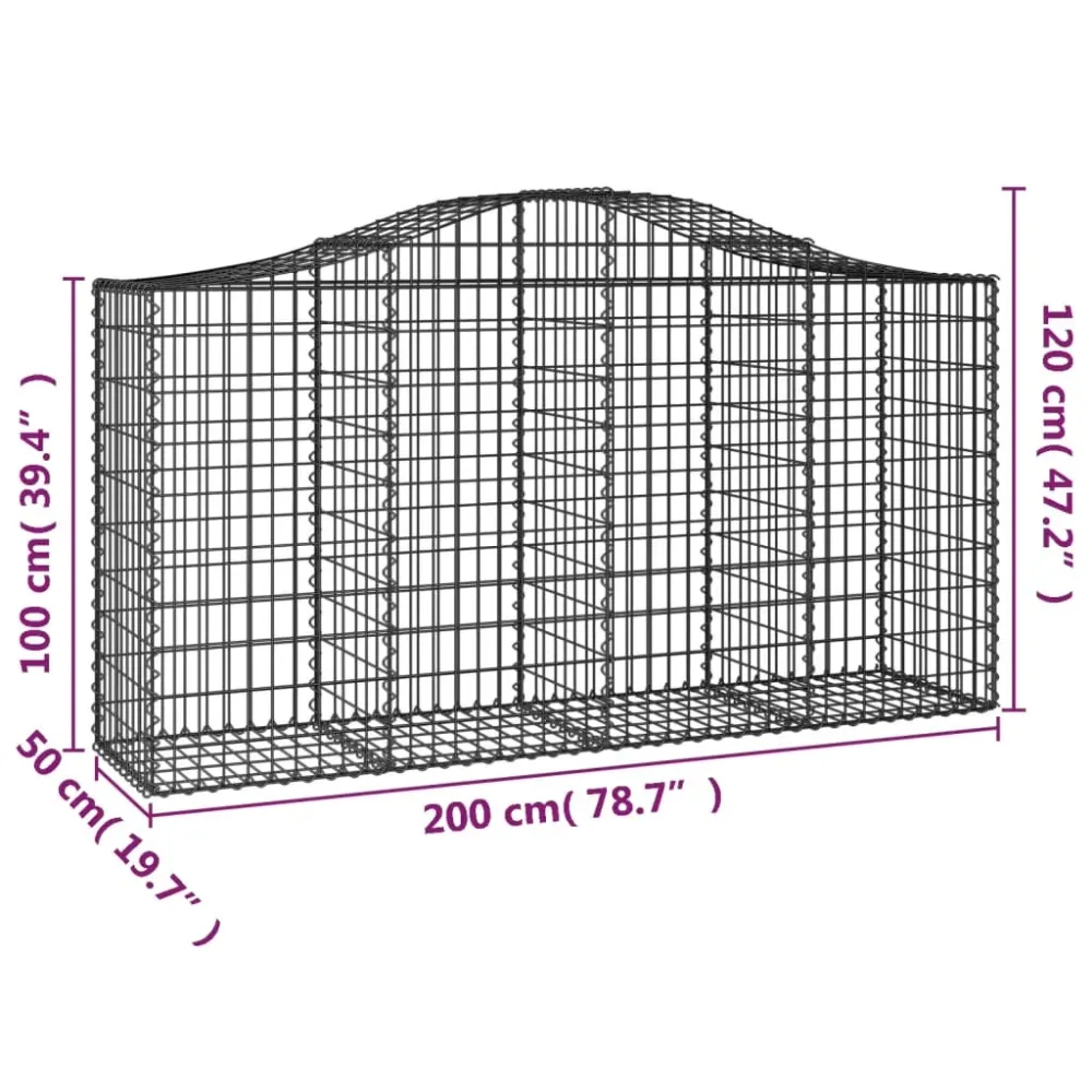 Paniers à gabions clôture cage mur de soutènement arqués 18 pcs 200 x 50 x 100/120 cm fer galvanisé Argent 02_0040495