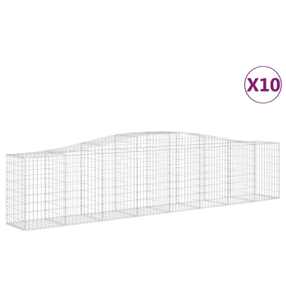 Paniers à gabions clôture cage mur de soutènement arqués 10 pcs 400 x 50 x 80/100 cm fer galvanisé Argent 02_0040305