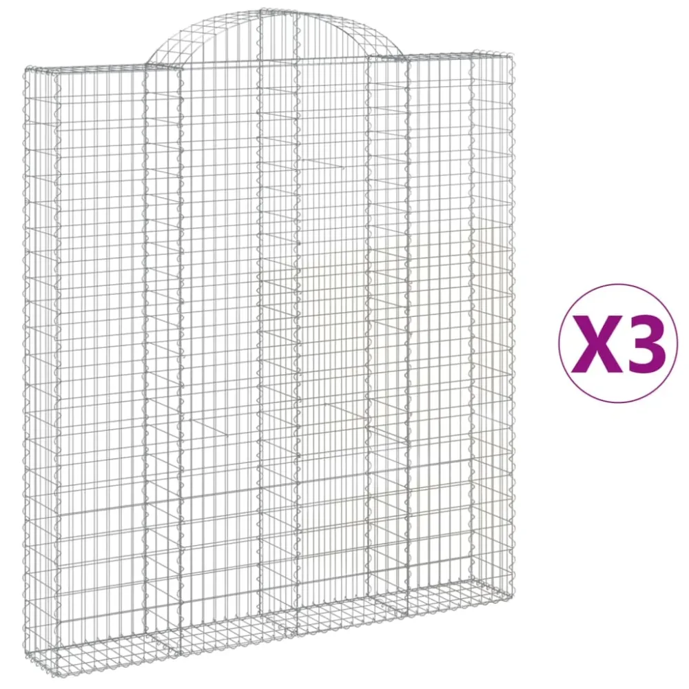 Paniers à gabions clôture cage mur de soutènement arqués 3 pcs 200 x 30 x 220/240 cm fer galvanisé Argent 02_0040736