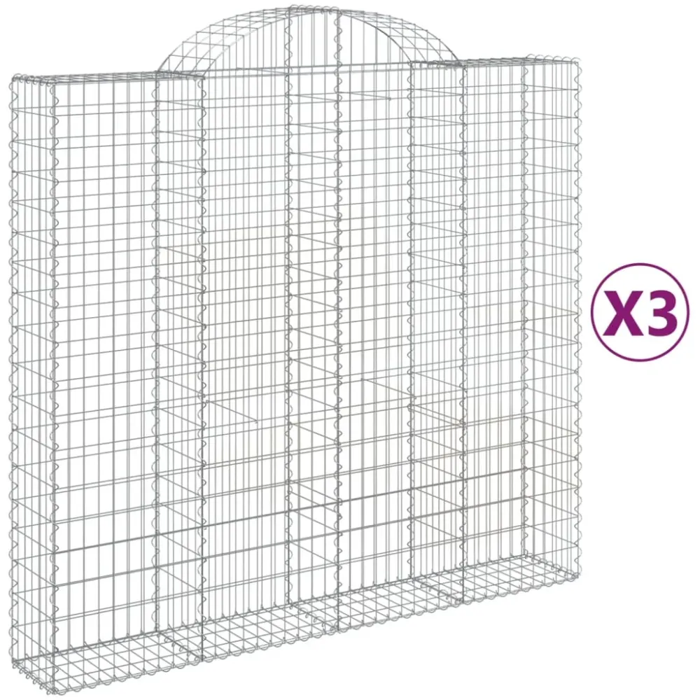 Paniers à gabions clôture cage mur de soutènement arqués 3 pcs 200 x 50 x 180/200 cm fer galvanisé Argent 02_0040752