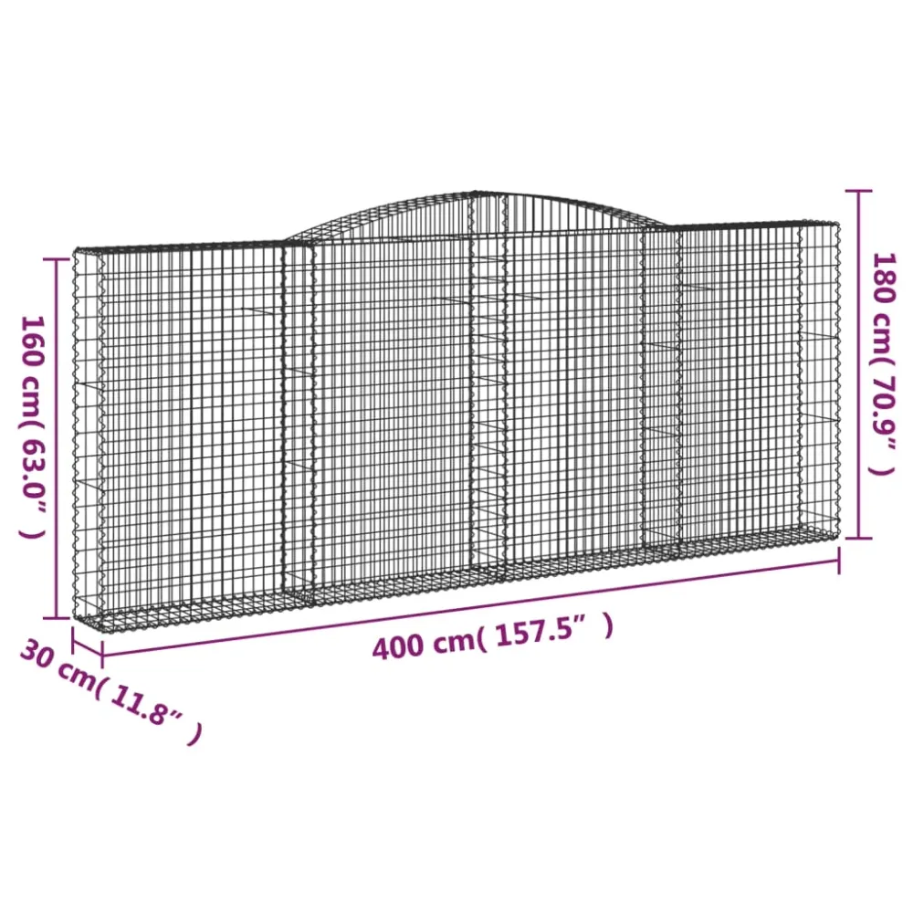 Paniers à gabions clôture cage mur de soutènement arqués 3 pcs 400 x 30 x 160/180 cm fer galvanisé Argent 02_0040786