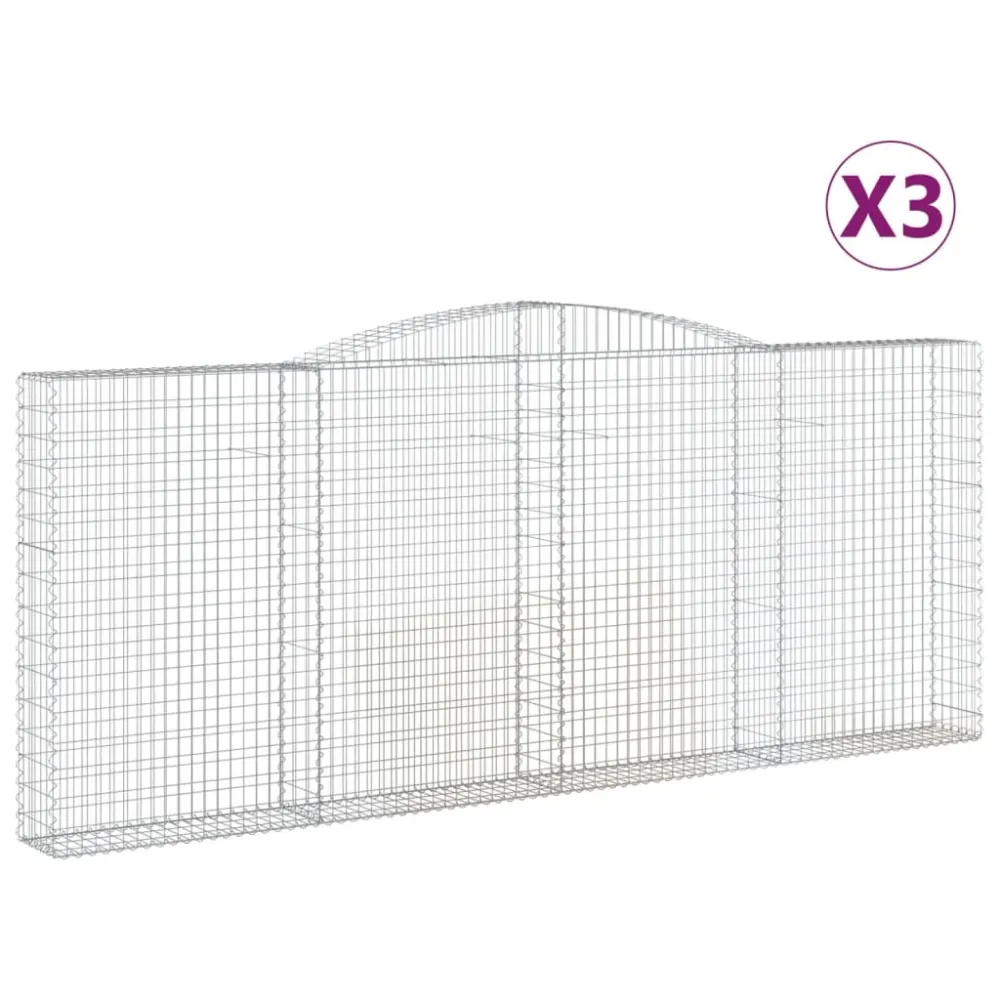 Paniers à gabions clôture cage mur de soutènement arqués 3 pcs 400 x 30 x 160/180 cm fer galvanisé Argent 02_0040786