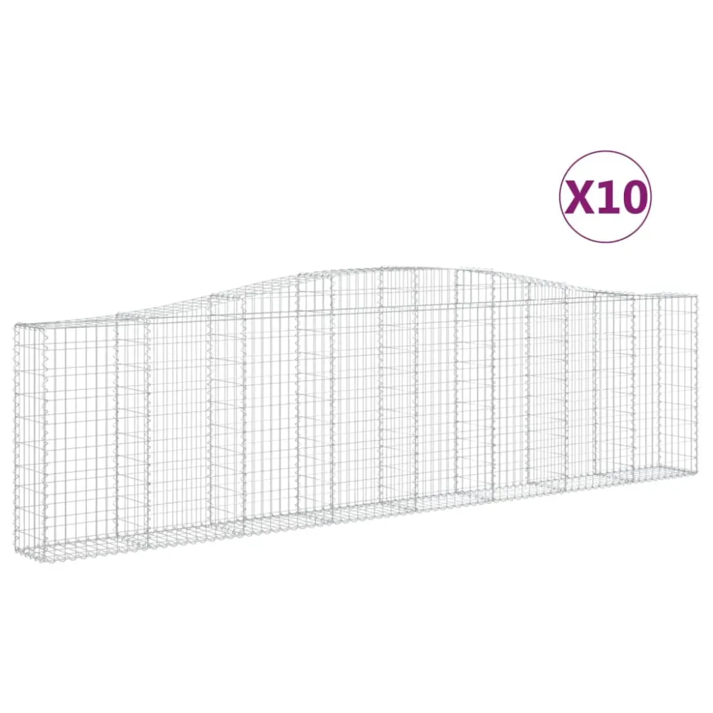Paniers à gabions clôture cage mur de soutènement arqués 10 pcs 400 x 30 x 100/120 cm fer galvanisé Argent 02_0040270