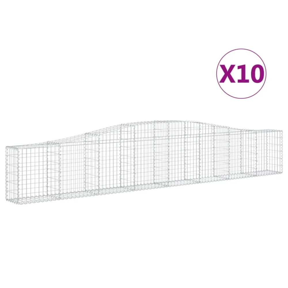 Paniers à gabions clôture cage mur de soutènement arqués 10 pcs 400 x 30 x 60/80 cm fer galvanisé Argent 02_0040282