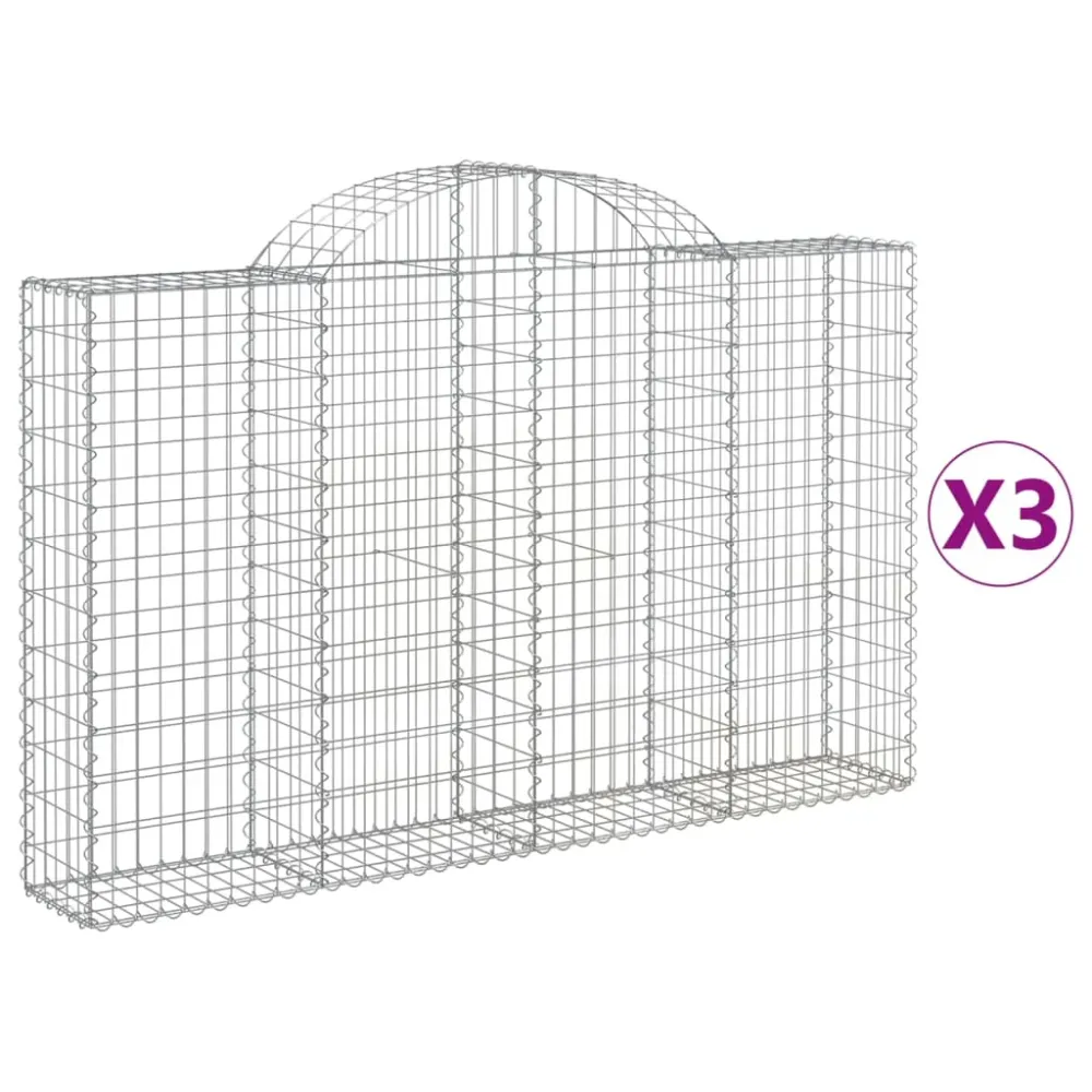 Paniers à gabions clôture cage mur de soutènement arqués 3 pcs 200 x 30 x 120/140 cm fer galvanisé Argent 02_0040728