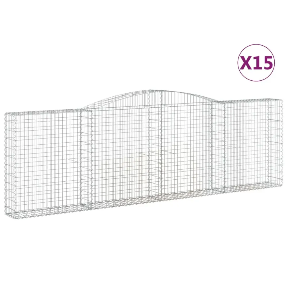 Paniers à gabions clôture cage mur de soutènement arqués 15 pcs 400 x 30 x 120/140 cm fer galvanisé Argent 02_0040444