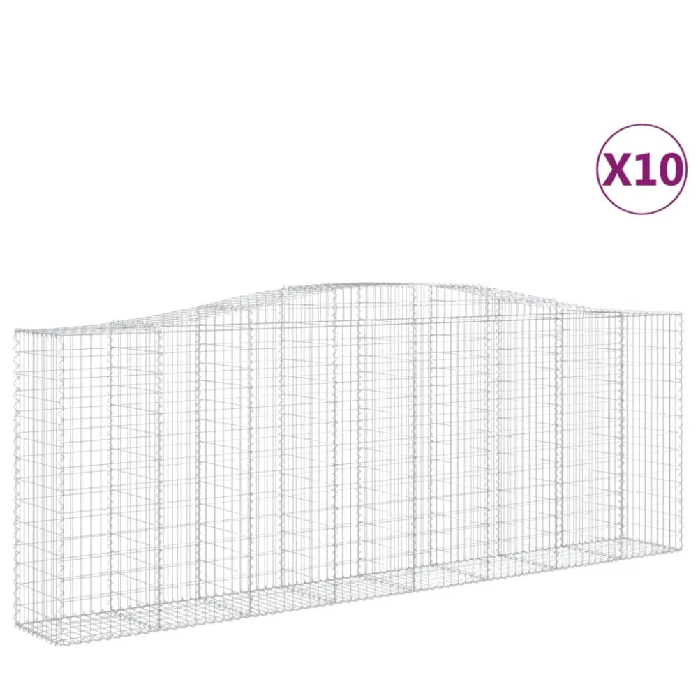 Paniers à gabions clôture cage mur de soutènement arqués 10 pcs 400 x 50 x 140/160 cm fer galvanisé Argent 02_0040290