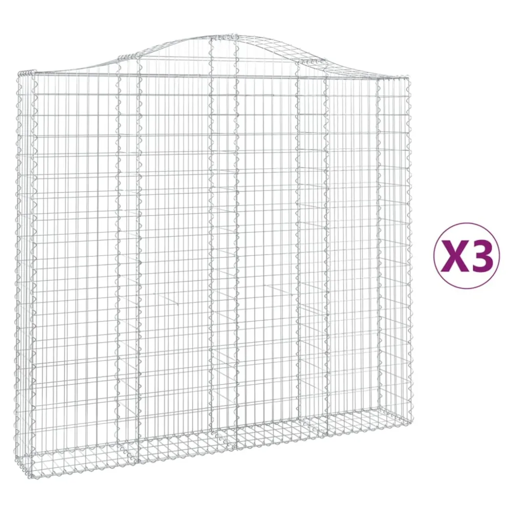 Paniers à gabions clôture cage mur de soutènement arqués 3 pcs 200 x 30 x 180/200 cm fer galvanisé Argent 02_0040734