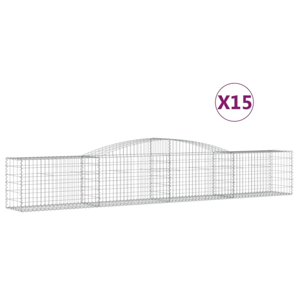 Paniers à gabions clôture cage mur de soutènement arqués 15 pcs 400 x 50 x 60/80 cm fer galvanisé Argent 02_0040469