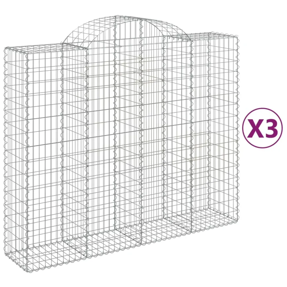 Paniers à gabions clôture cage mur de soutènement arqués 3 pcs 200 x 50 x 160/180 cm fer galvanisé Argent 02_0040749
