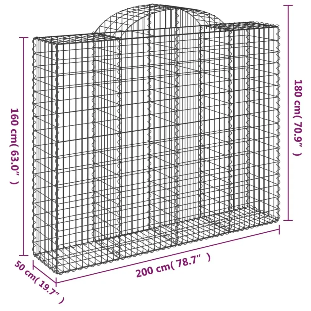 Paniers à gabions clôture cage mur de soutènement arqués 3 pcs 200 x 50 x 160/180 cm fer galvanisé Argent 02_0040749