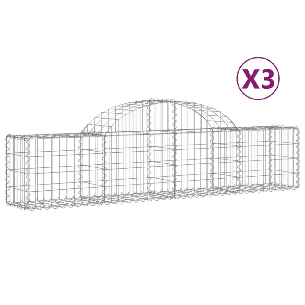Paniers à gabions clôture cage mur de soutènement arqués 3 pcs 200 x 30 x 40/60 cm fer galvanisé Argent 02_0040737