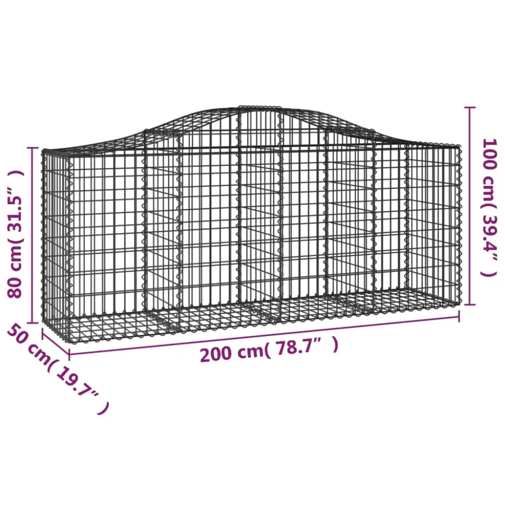 Paniers à gabions clôture cage mur de soutènement arqués 1lot de 4 200 x 50 x 80/100 cm fer galvanisé Argent 02_0040589