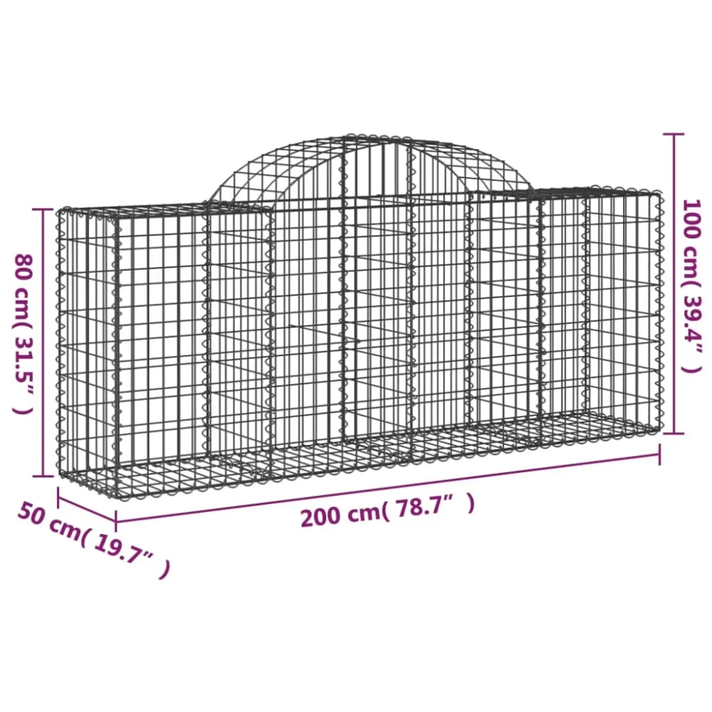 Paniers à gabions clôture cage mur de soutènement arqués 1lot de 4 200 x 50 x 80/100 cm fer galvanisé Argent 02_0040588