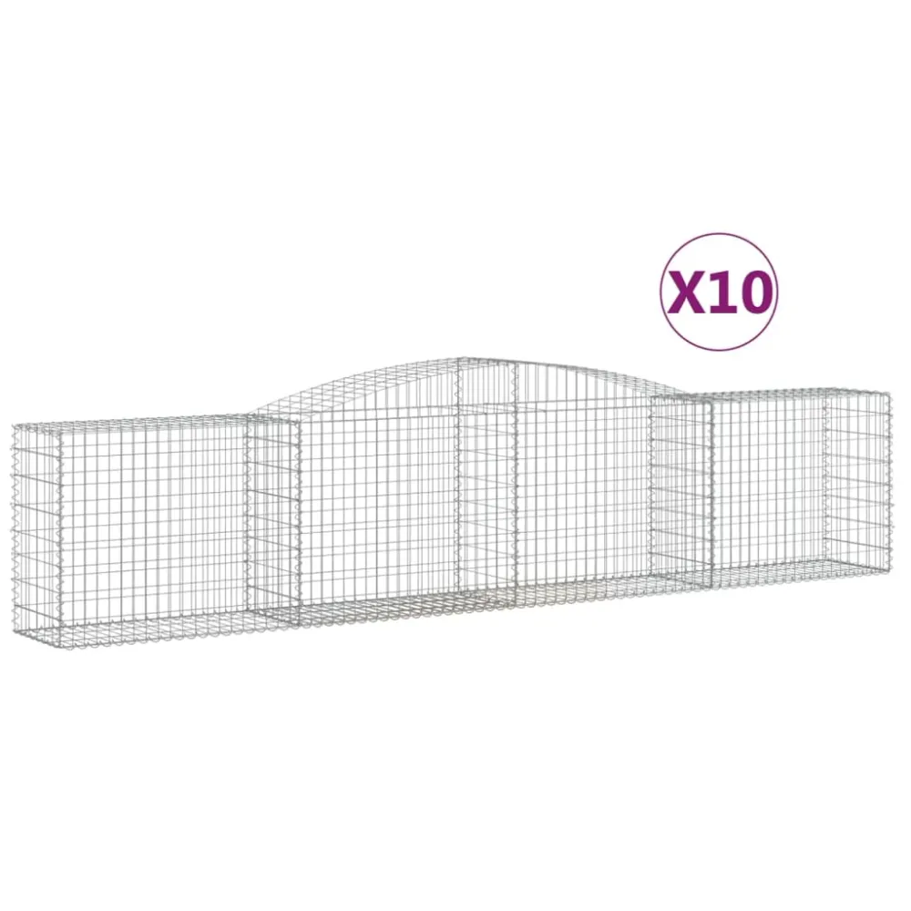 Paniers à gabions clôture cage mur de soutènement arqués 10 pcs 400 x 50 x 80/100 cm fer galvanisé Argent 02_0040304