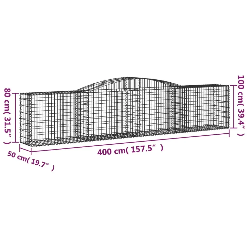 Paniers à gabions clôture cage mur de soutènement arqués 10 pcs 400 x 50 x 80/100 cm fer galvanisé Argent 02_0040304