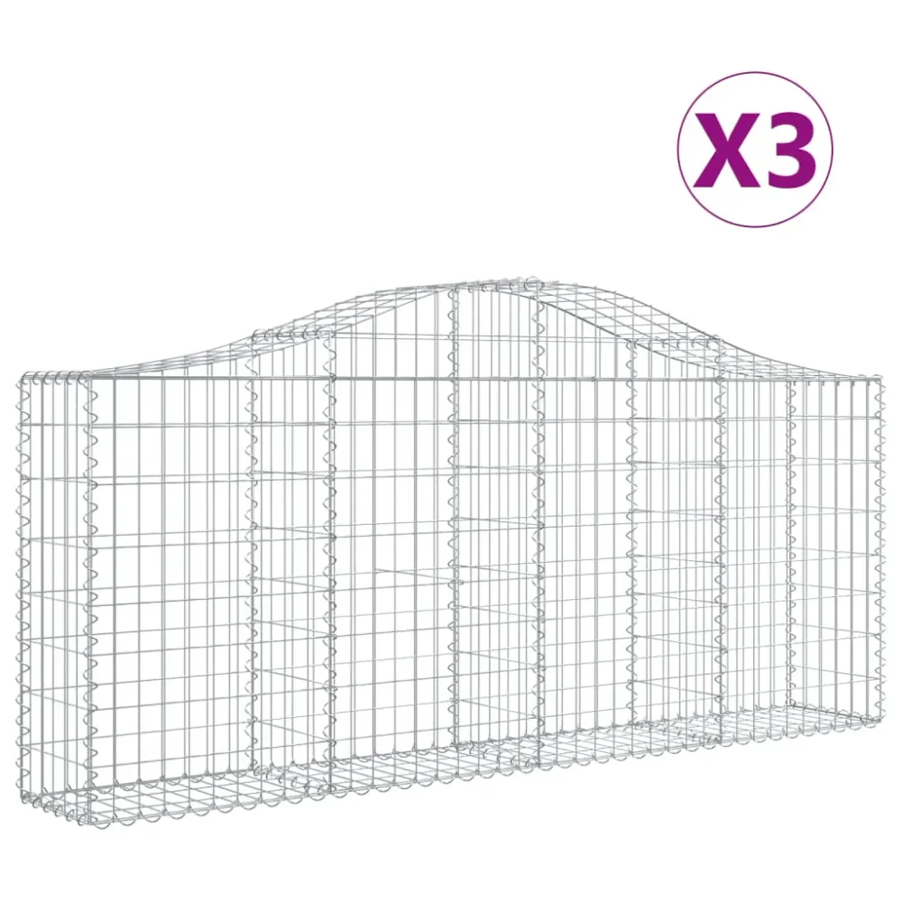 Paniers à gabions clôture cage mur de soutènement arqués 3 pcs 200 x 30 x 80/100 cm fer galvanisé Argent 02_0040742