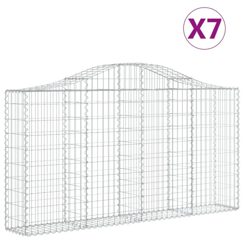 Paniers à gabions clôture cage mur de soutènement arqués 7 pcs 200 x 30 x 100/120 cm fer galvanisé Argent 02_0041067