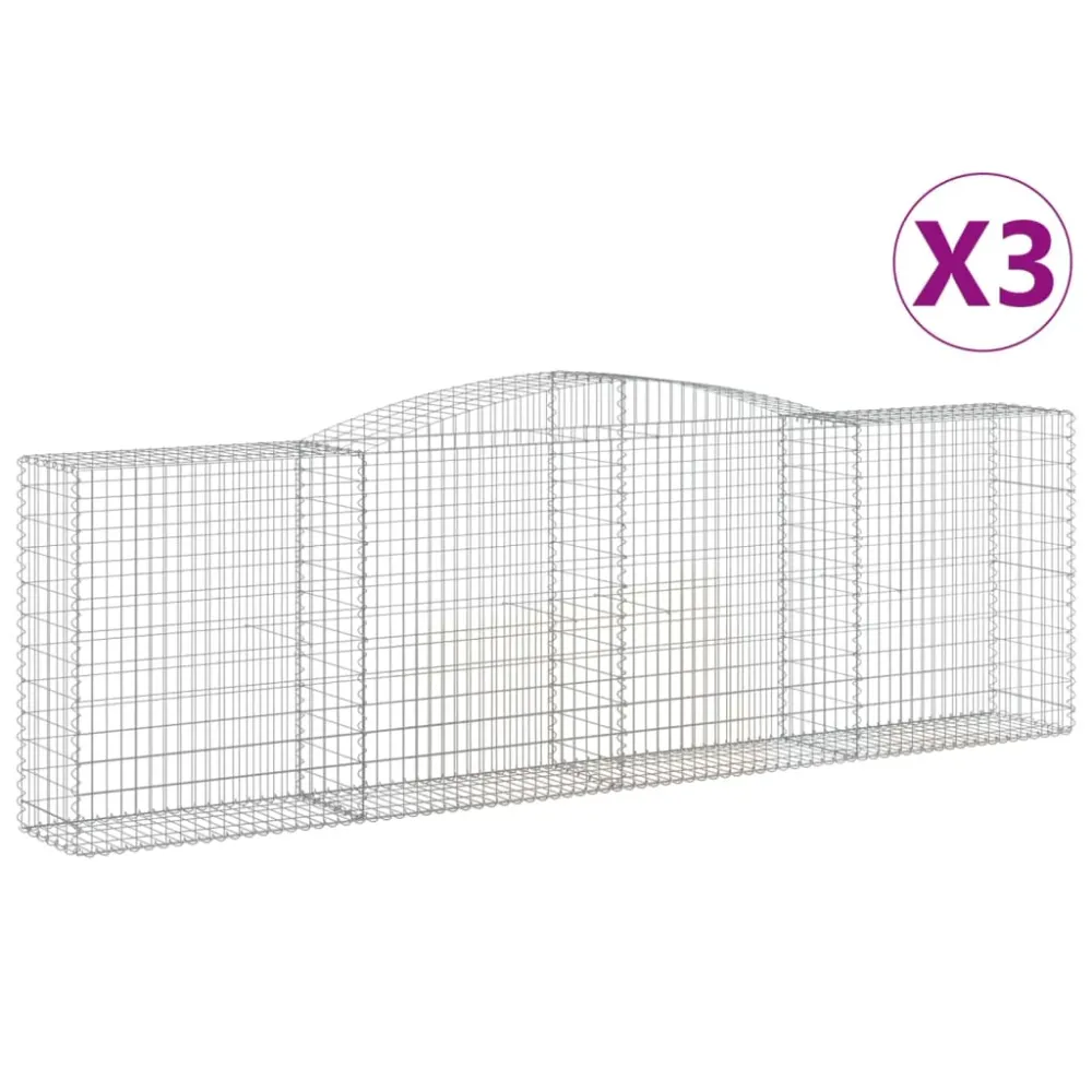 Paniers à gabions clôture cage mur de soutènement arqués 3 pcs 400 x 50 x 120/140 cm fer galvanisé Argent 02_0040798