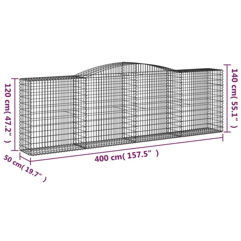 Paniers à gabions clôture cage mur de soutènement arqués 3 pcs 400 x 50 x 120/140 cm fer galvanisé Argent 02_0040798