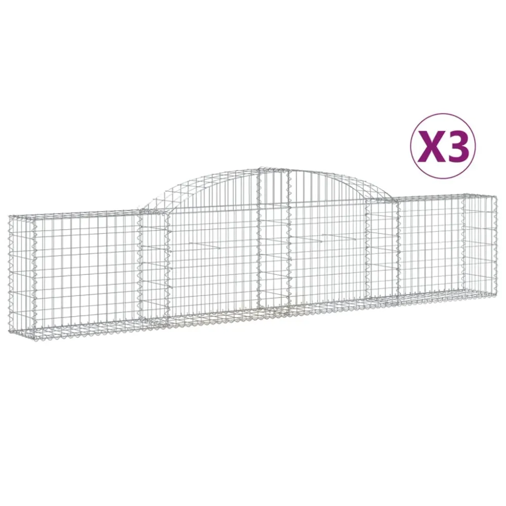 Paniers à gabions clôture cage mur de soutènement arqués 3 pcs 300 x 30 x 60/80 cm fer galvanisé Argent 02_0040768