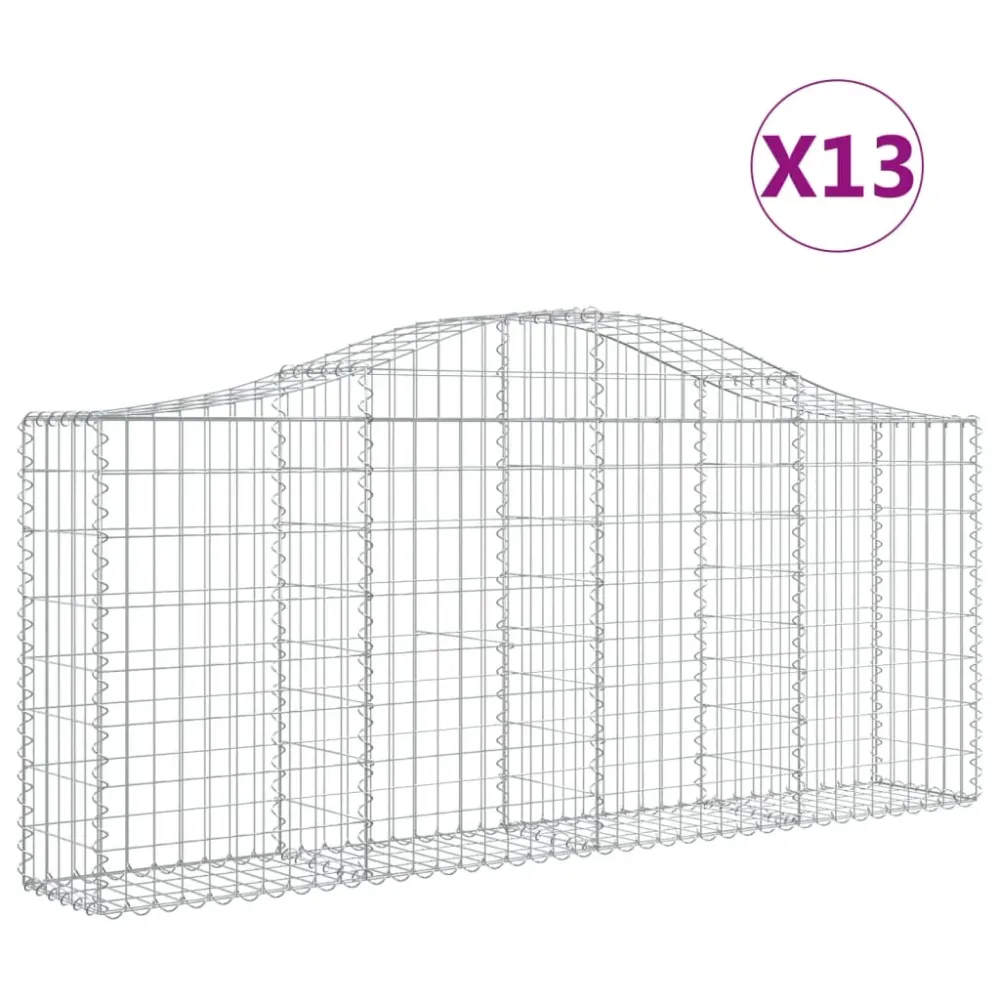 Paniers à gabions clôture cage mur de soutènement arqués 13 pcs 200 x 30 x 80/100 cm fer galvanisé Argent 02_0040365
