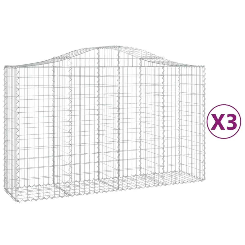 Paniers à gabions clôture cage mur de soutènement arqués 3 pcs 200 x 50 x 120/140 cm fer galvanisé Argent 02_0040745