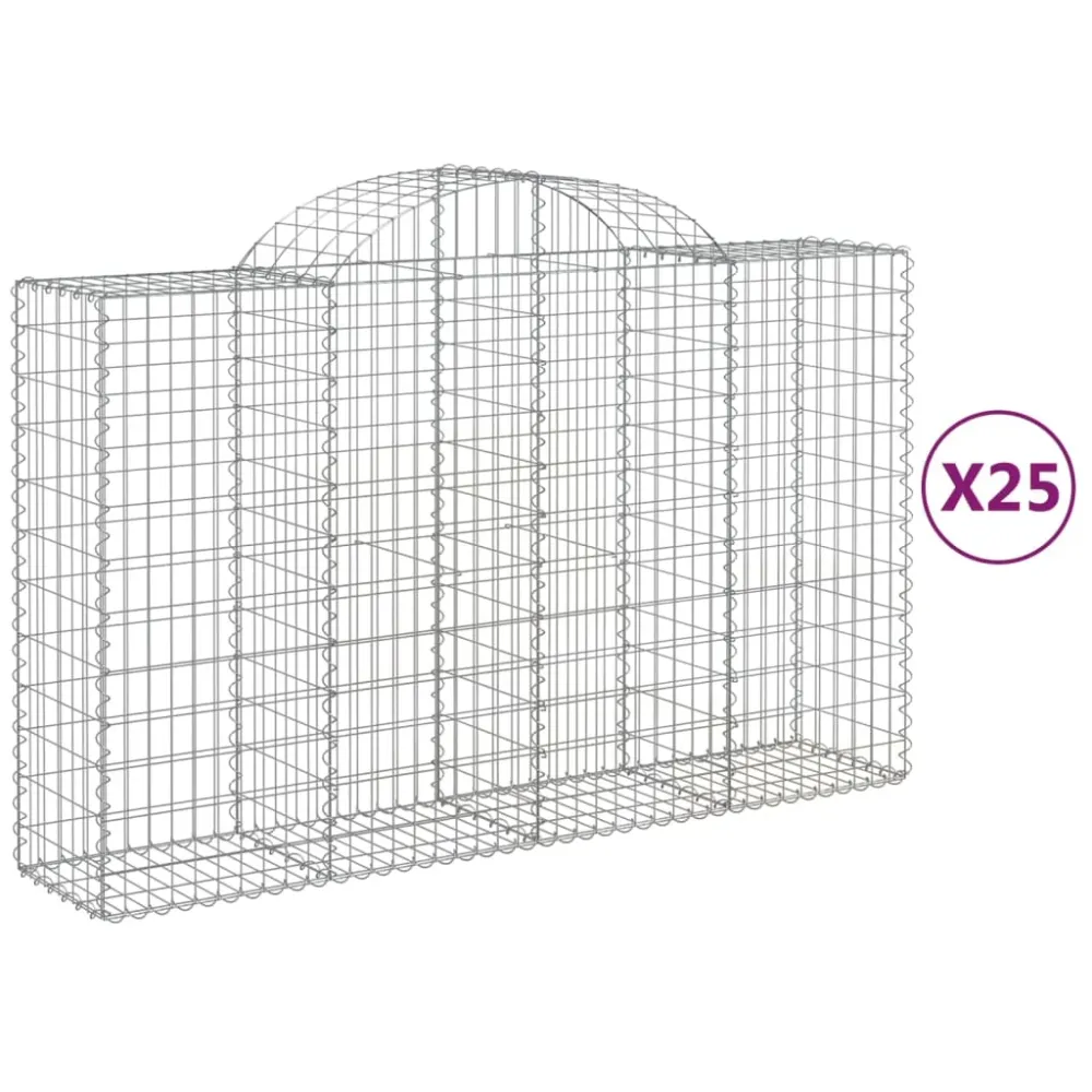 Paniers à gabions clôture cage mur de soutènement arqués 25 pcs 200 x 50 x 120/140 cm fer galvanisé Argent 02_0040675