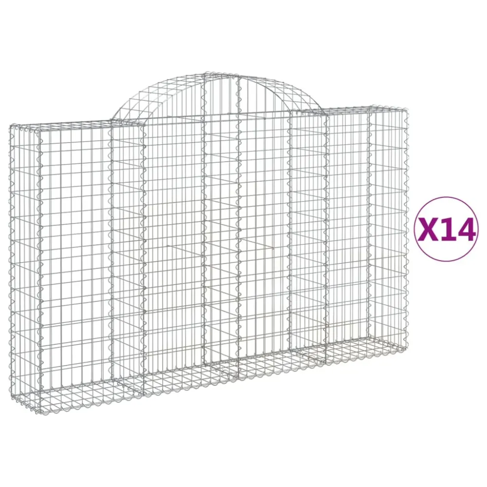 Paniers à gabions clôture cage mur de soutènement arqués 1lot de 4 200 x 30 x 120/140 cm fer galvanisé Argent 02_0040562